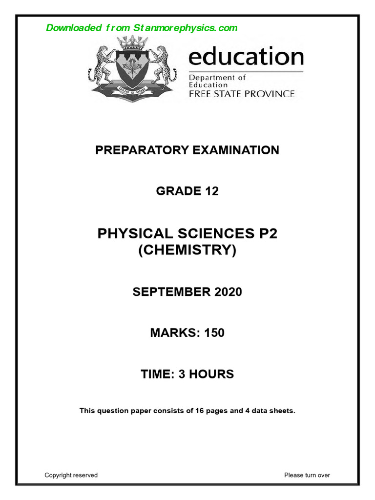 Freestate phy sc sept 2020 p2 and memo pdf chemical reactions