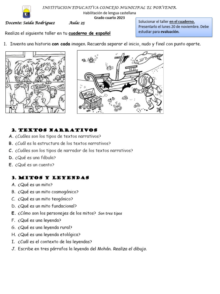 Taller de Lengua Castellana 4° Grado | PDF | Artes del Lenguaje y ...