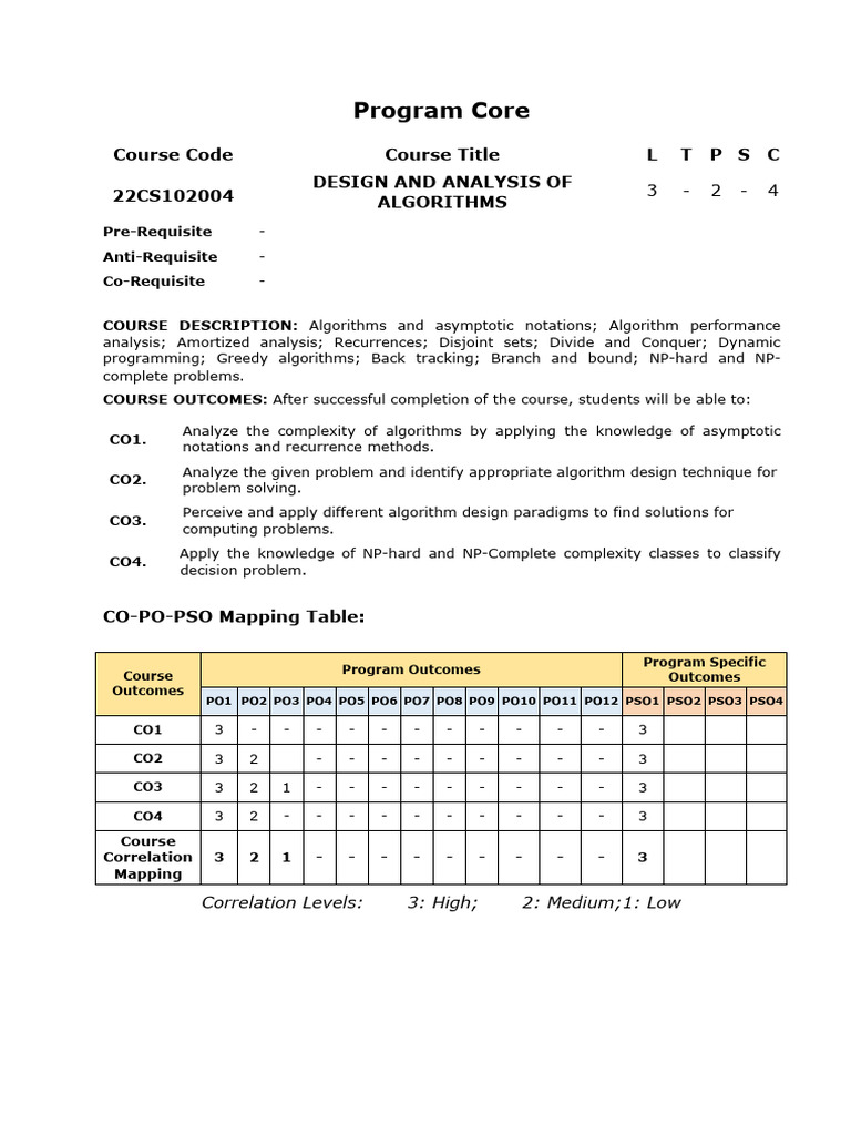 Design and Analysis of Algorithms Course | PDF | Computational ...
