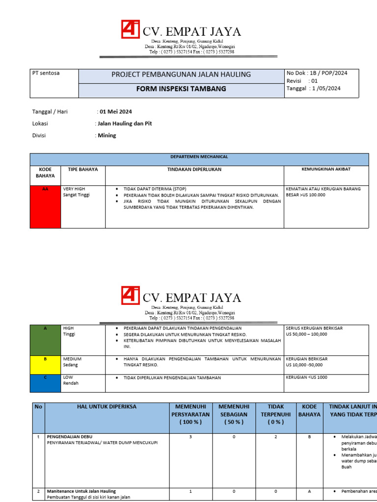 SK 01b. Form Inspeksi Tambang | PDF