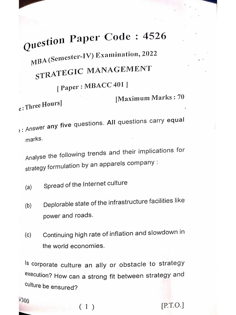 Mba 4th sem question paper pdf