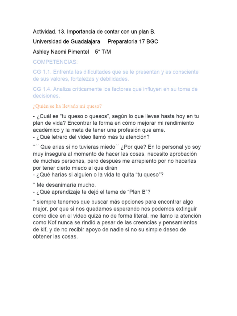 Actividad 13. La Importancia de Tener Un Plan B | PDF