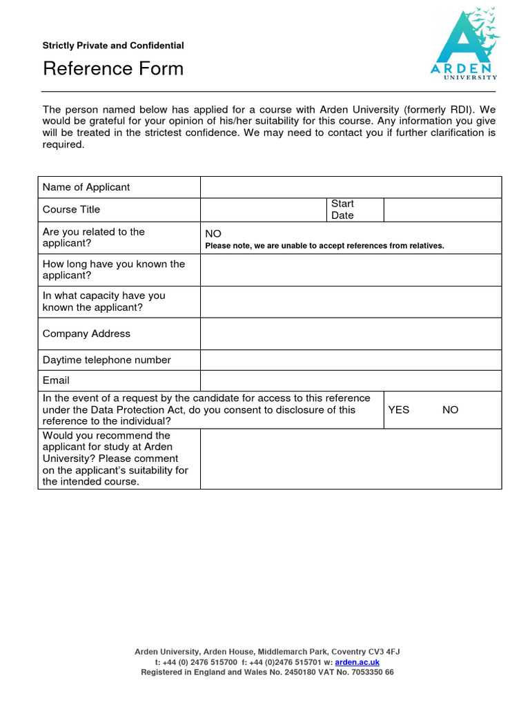 Arden university reference form pdf