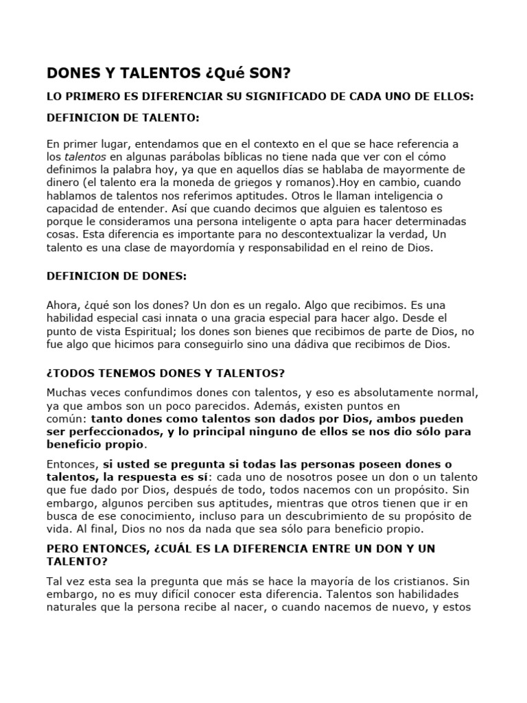 Dones y Talentos: Definiciones y Uso | PDF | Dios | Verdad