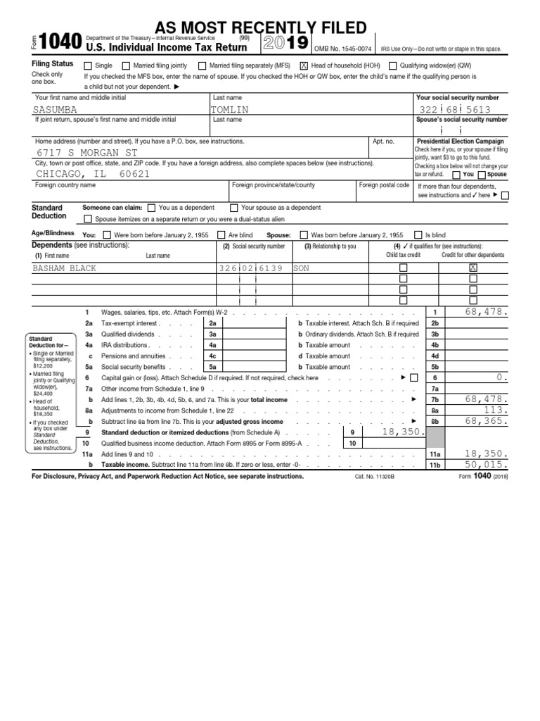 2019 U.S. Individual Income Tax Return | PDF | Irs Tax Forms | Social ...