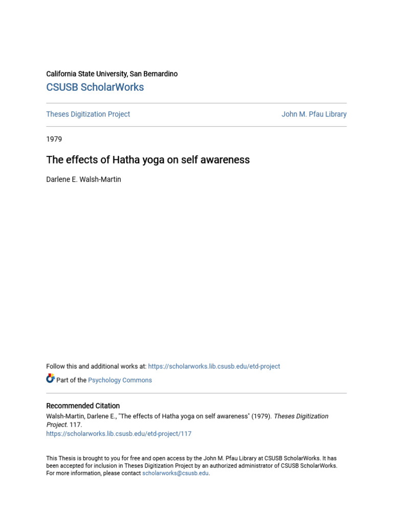 The Effects of Hatha Yoga On Self Awareness | PDF | Experience | Hatha Yoga
