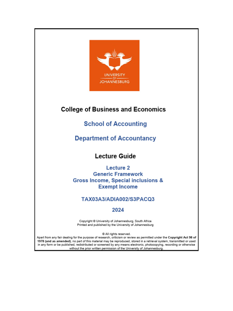 Lecture guide lecture 02 generic framework gross income def spec