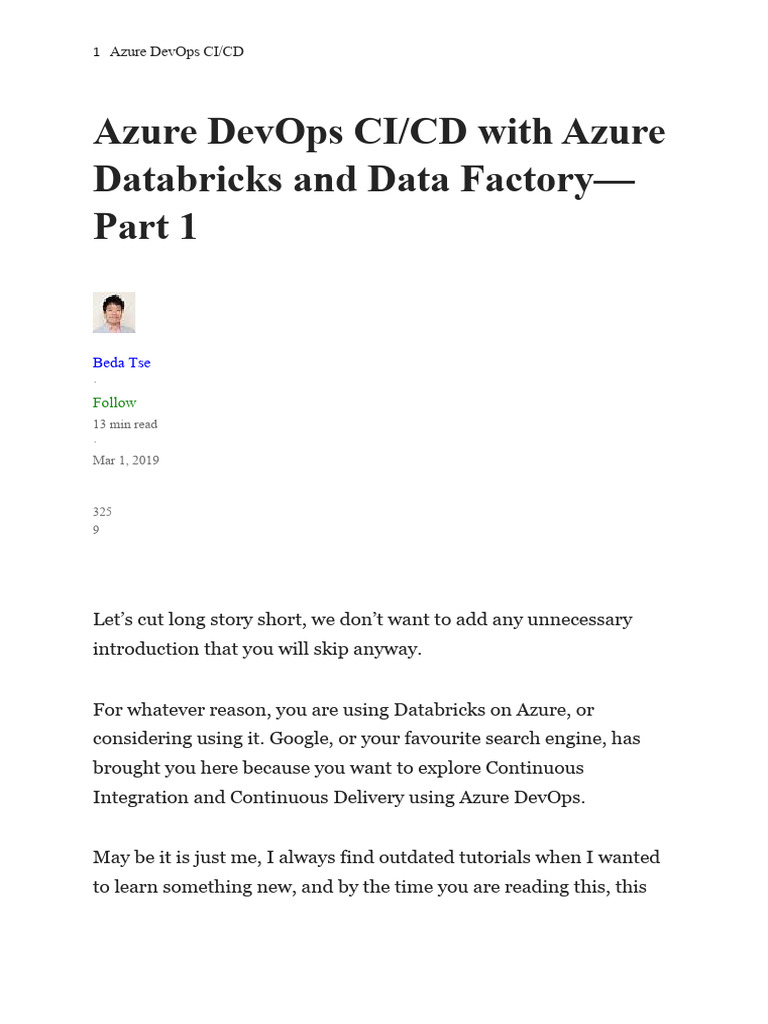 Azure DevOps CICD with Azure Databricks and Data Factory | PDF ...
