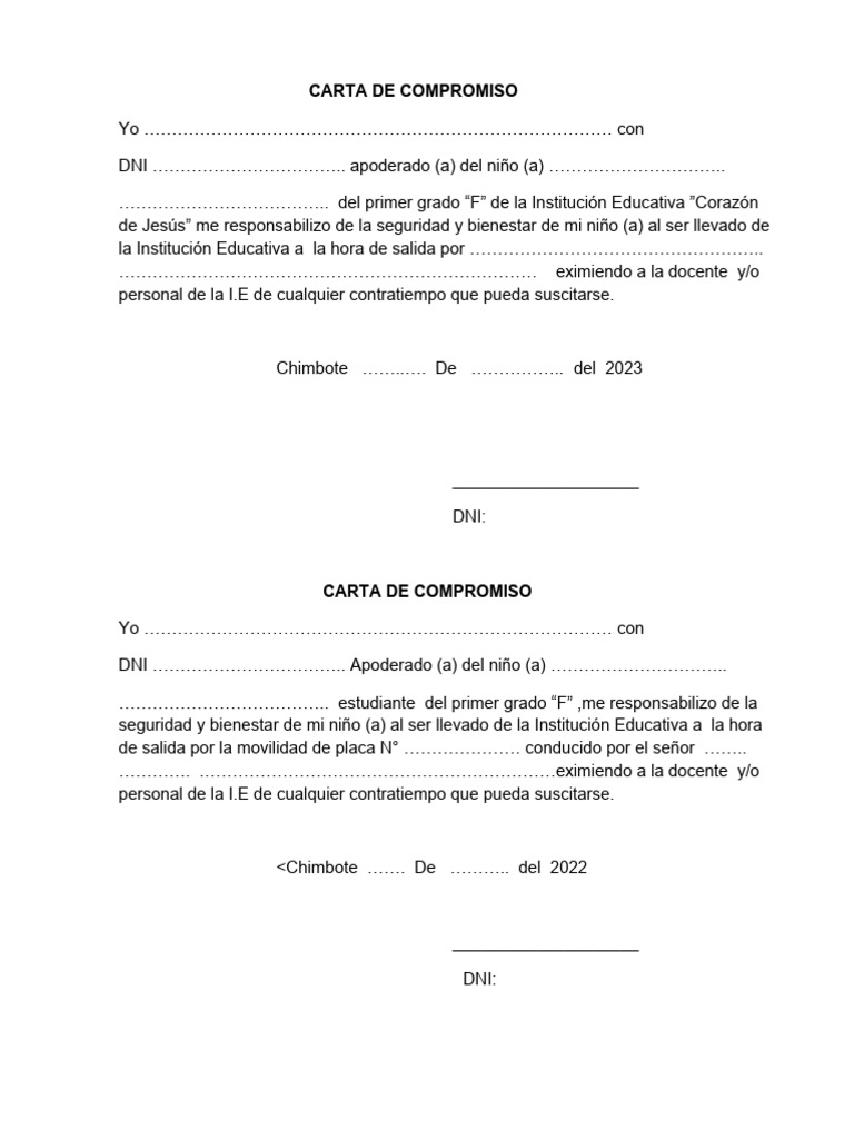Carta de Compromiso de Padres | PDF | Crecimiento personal y profesional