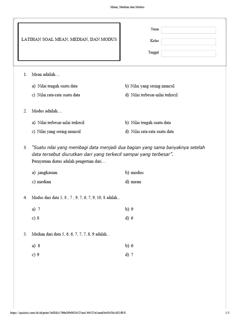 Latihan Soal Mean, Median, Modus | PDF