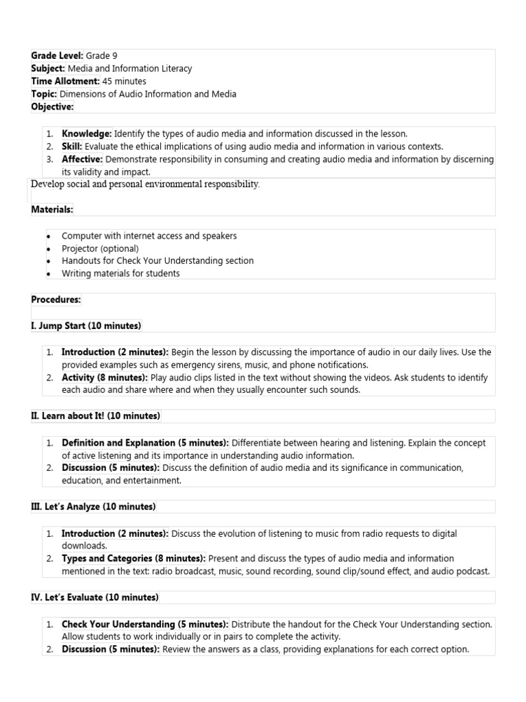 Understanding Audio Media in Grade 9 | PDF | Information | Human ...