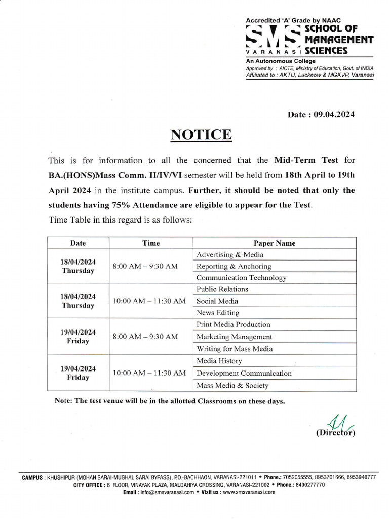 Mid-Term Test Schedule for BA Mass Comm | PDF | Communication Design ...