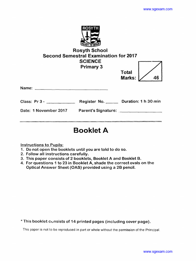2017 Primary 3 Science Exam Paper | PDF
