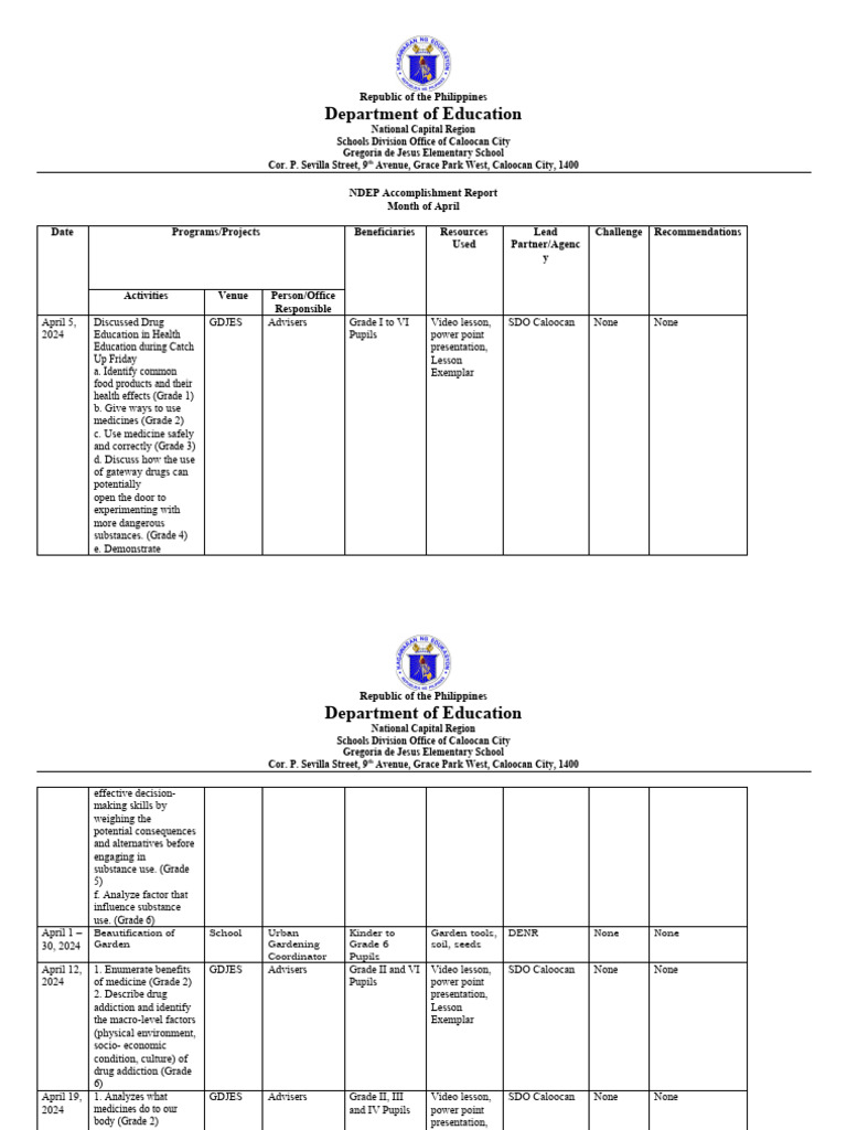 NDEP Accomplishment Report 2024 | PDF