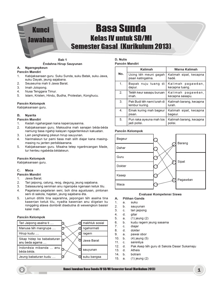 Kunci Basa Sunda 4 Gasal K13 | PDF