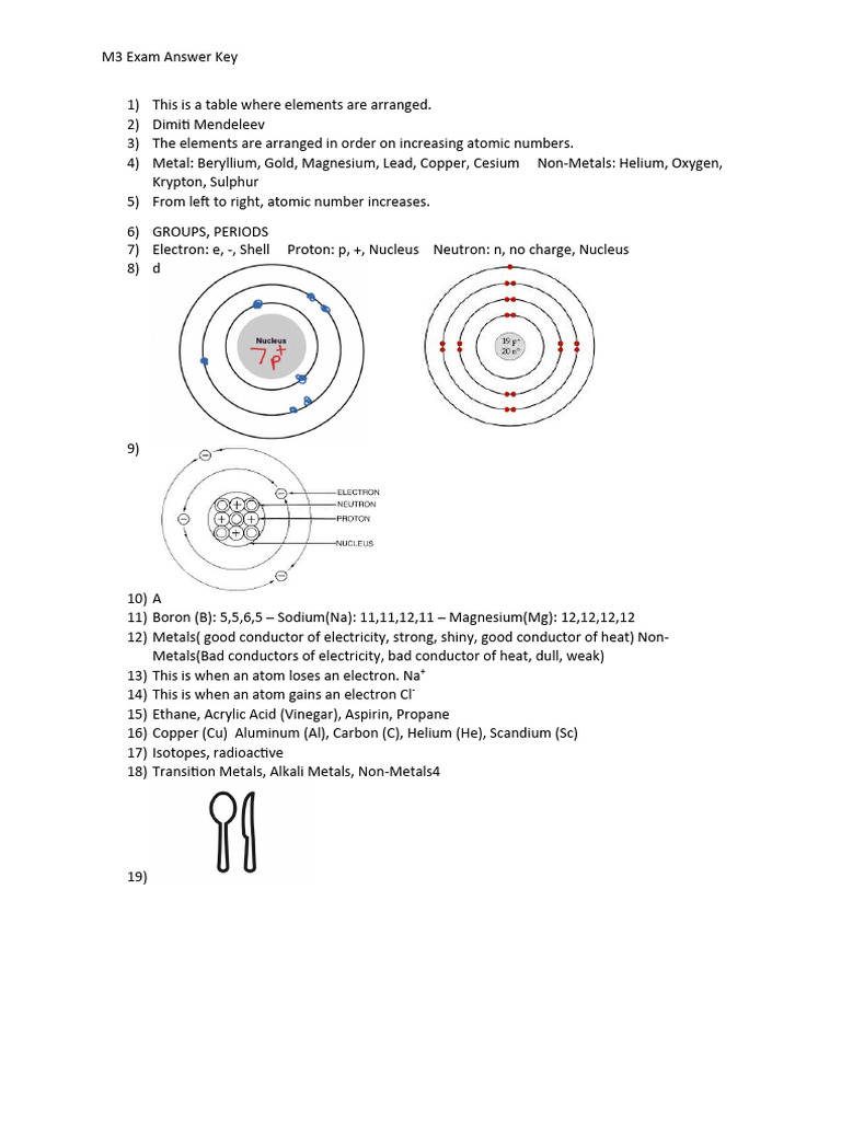 M3 Chemistry Exam Answer Key | PDF | Teaching Methods & Materials