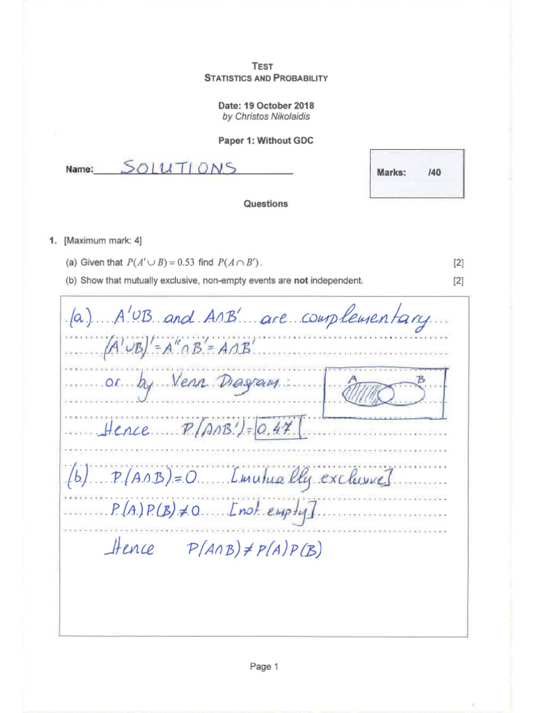 TEST 3. Statistics-Probability (SOLUTIONS) | PDF