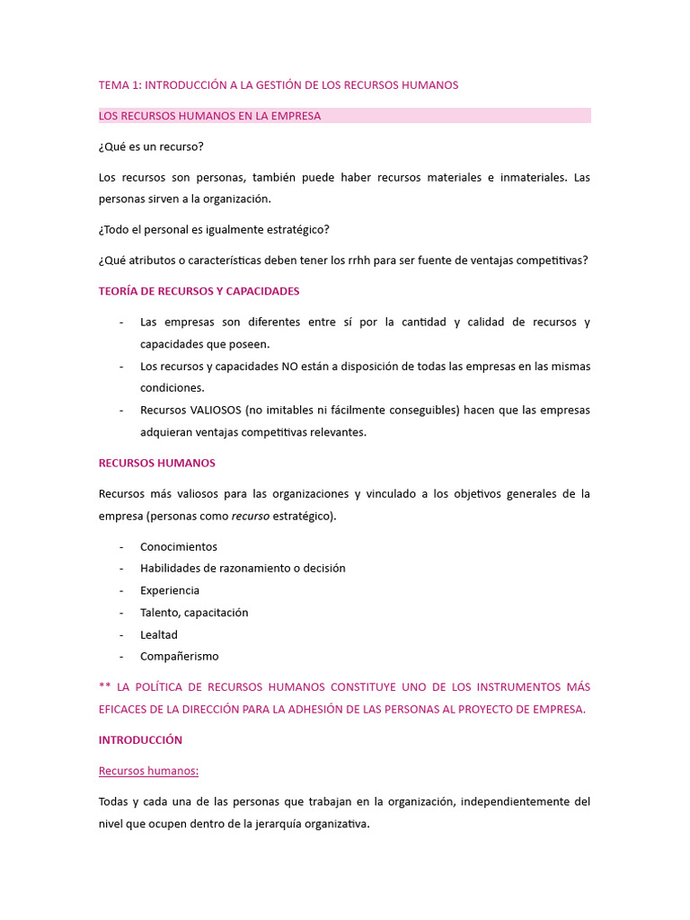 Tema 1 RRHH | PDF | Gestión de recursos humanos | Business