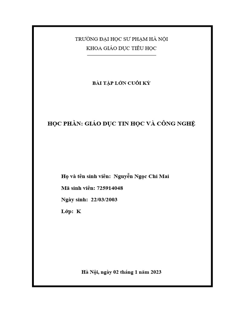 2023-Tin hoc-Congnghe.bài tập lớn.form - K72K - final | PDF