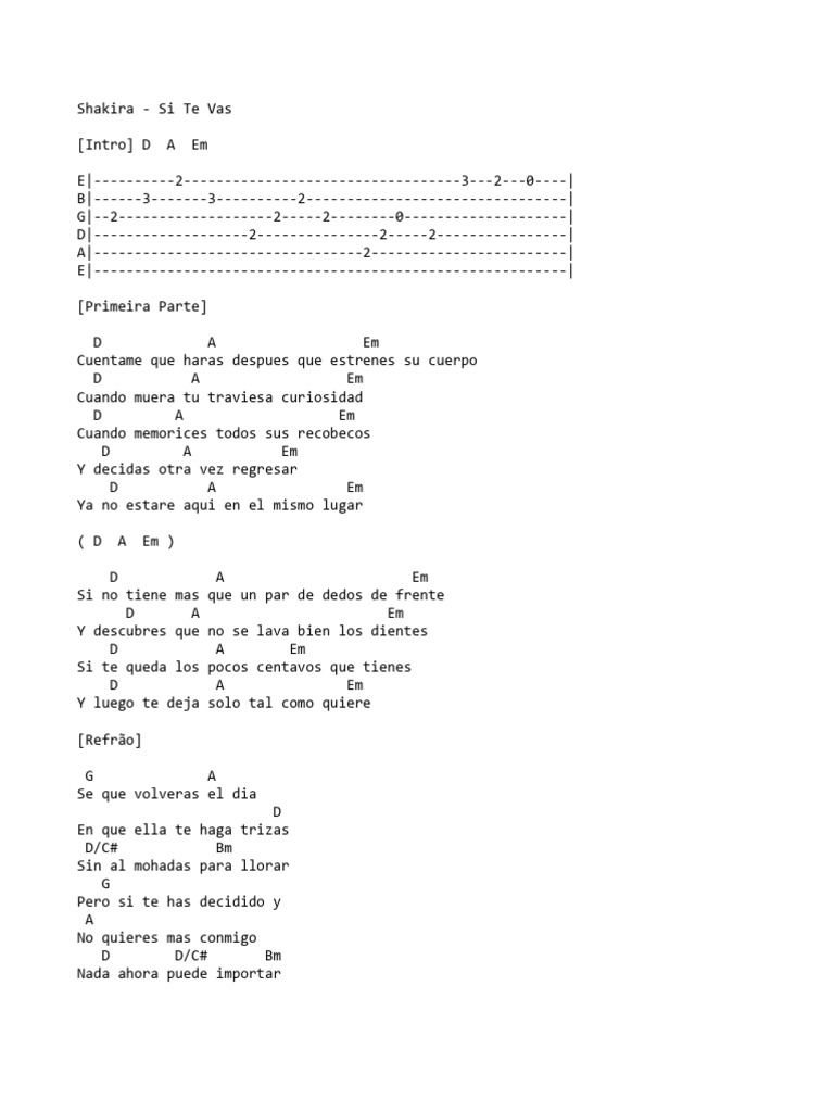 Shakira Si Te Vas | PDF