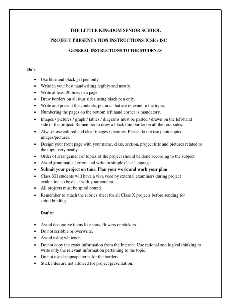 ICSE/ISC Project Presentation Guidelines | PDF | Career & Growth | Art