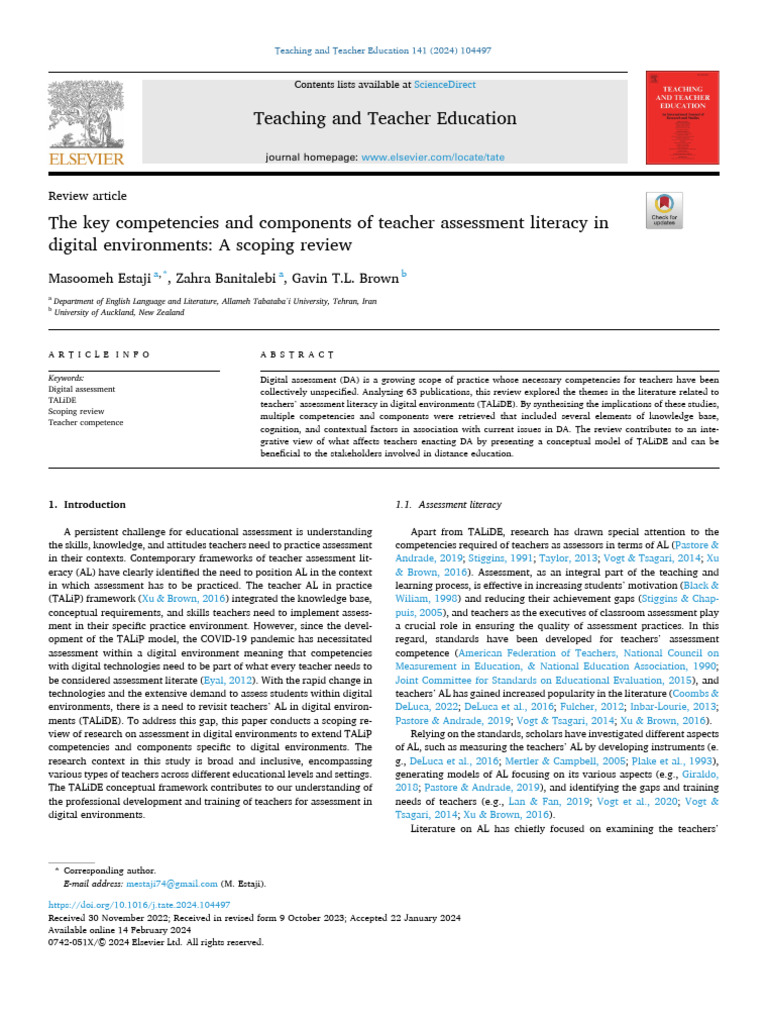 Teacher Assessment Literacy in Digital Environments | PDF | Educational ...