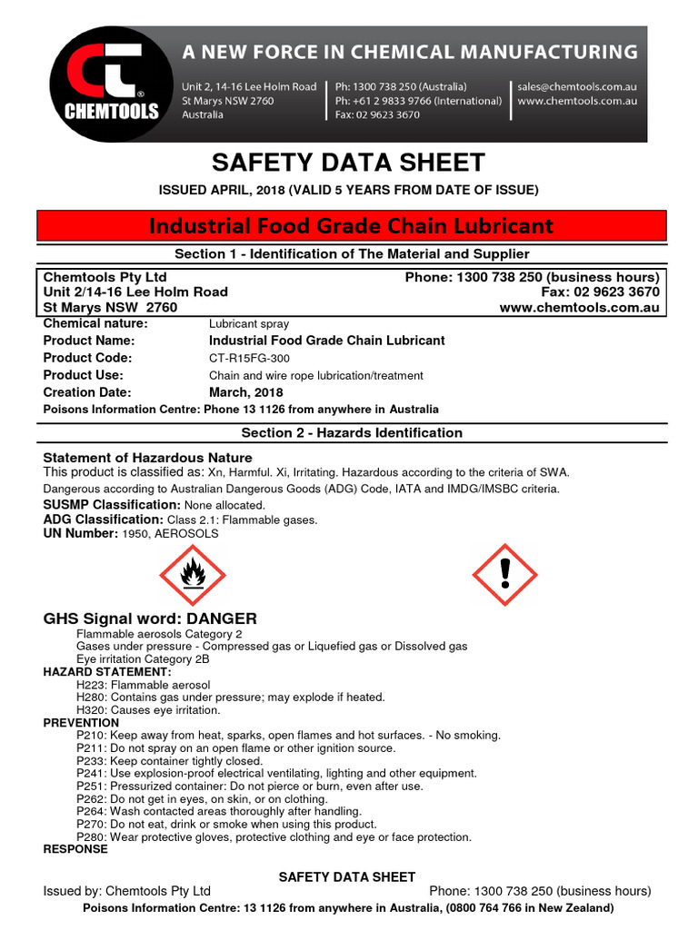 CT R15FG SDS Aerosol | PDF | Dangerous Goods | Personal Protective ...