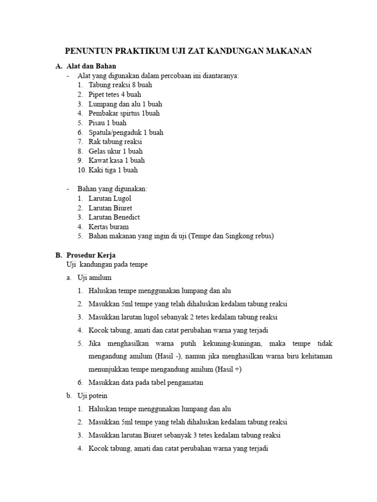 Penuntun Praktikum Uji Zat Kandungan Makanan Pdf