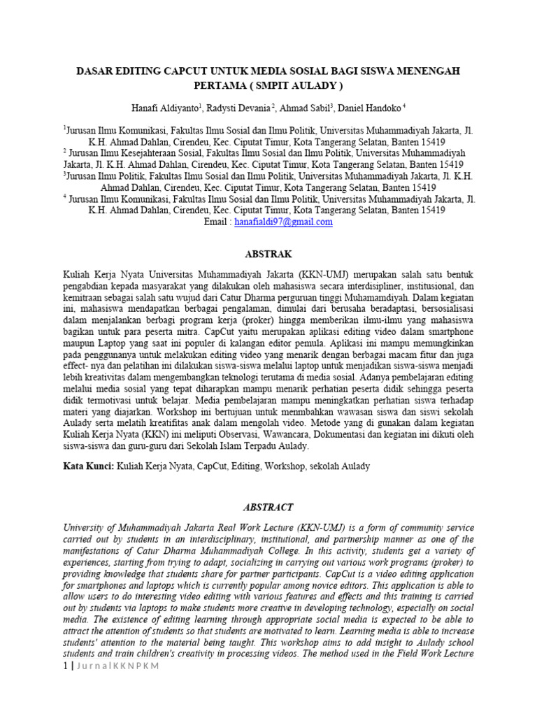 Editing CapCut untuk Siswa SMPIT Aulady | PDF