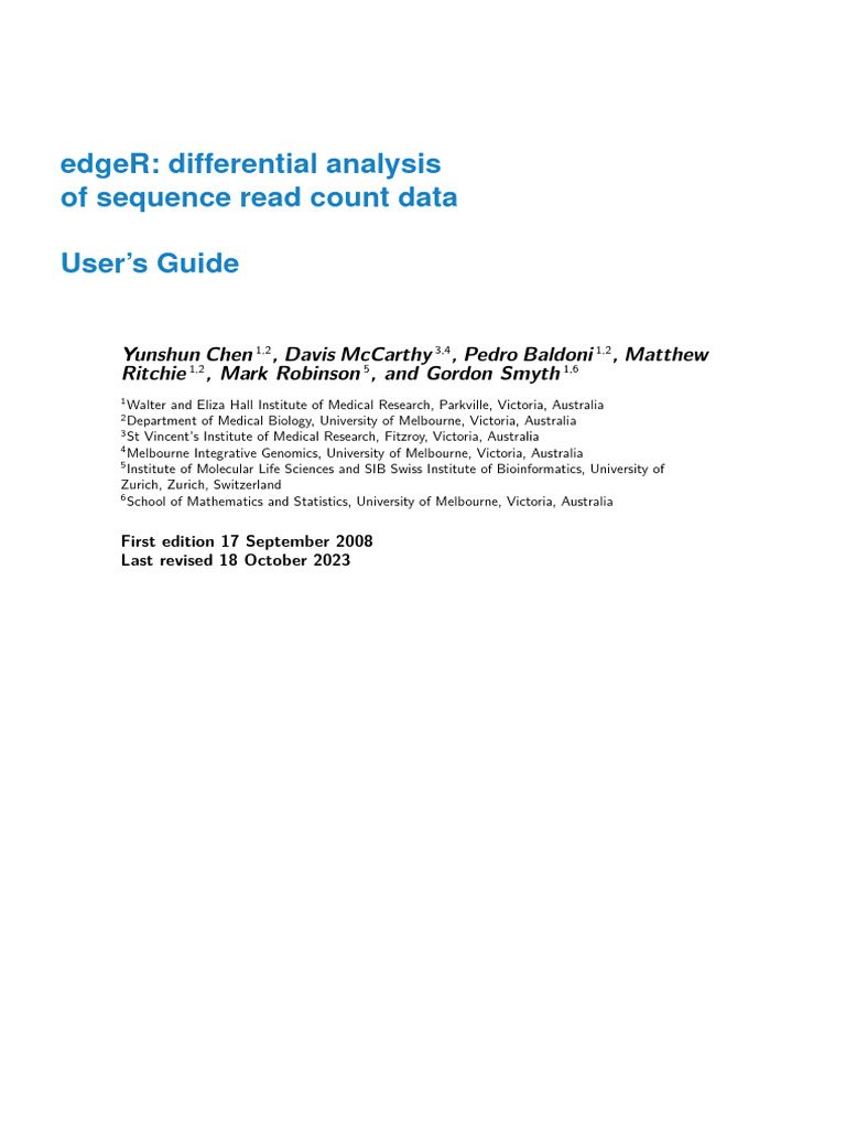 edgeR Guide for Bioinformaticians | PDF | Gene Expression | Data Analysis