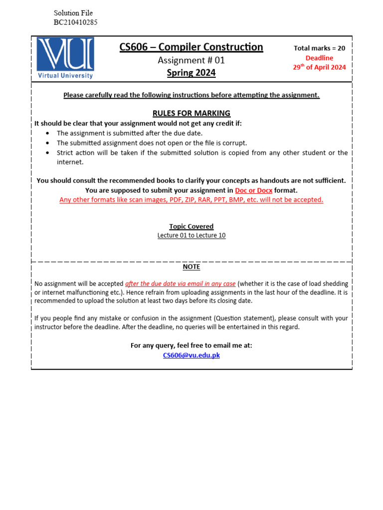 Cs 606 Assignment 1 Solution BC210410285 | PDF | Computing | Computer ...