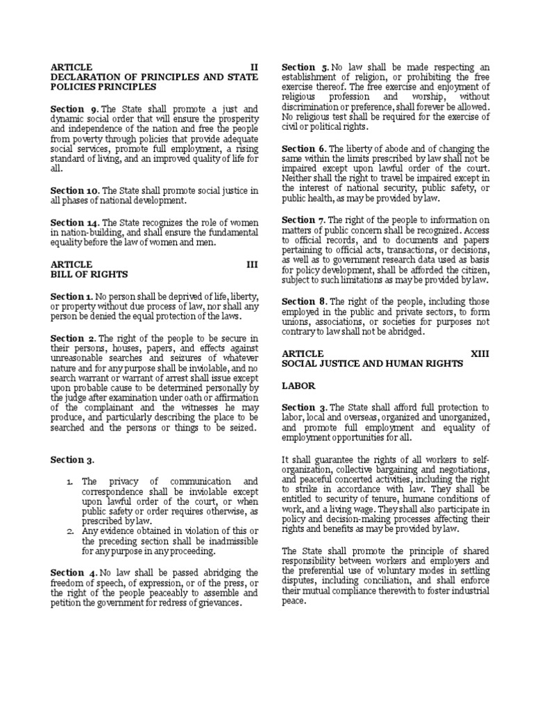 Philippine Constitution | PDF | Search And Seizure | Law And Economics
