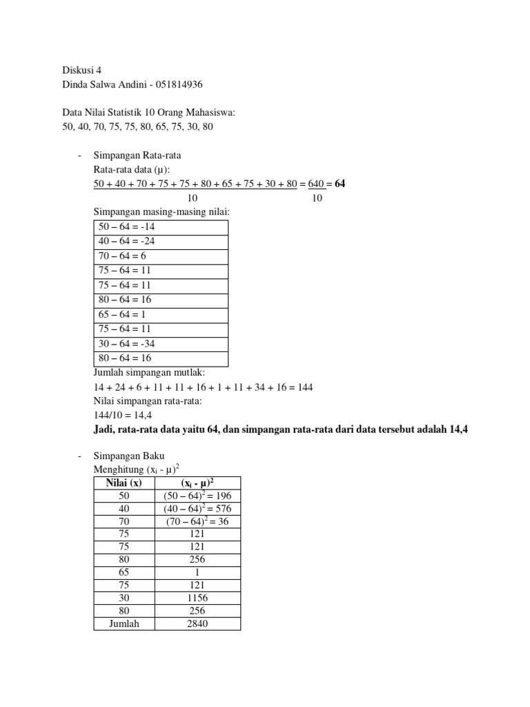 Analisis Statistik Mahasiswa: Rata-rata dan Simpangan | PDF