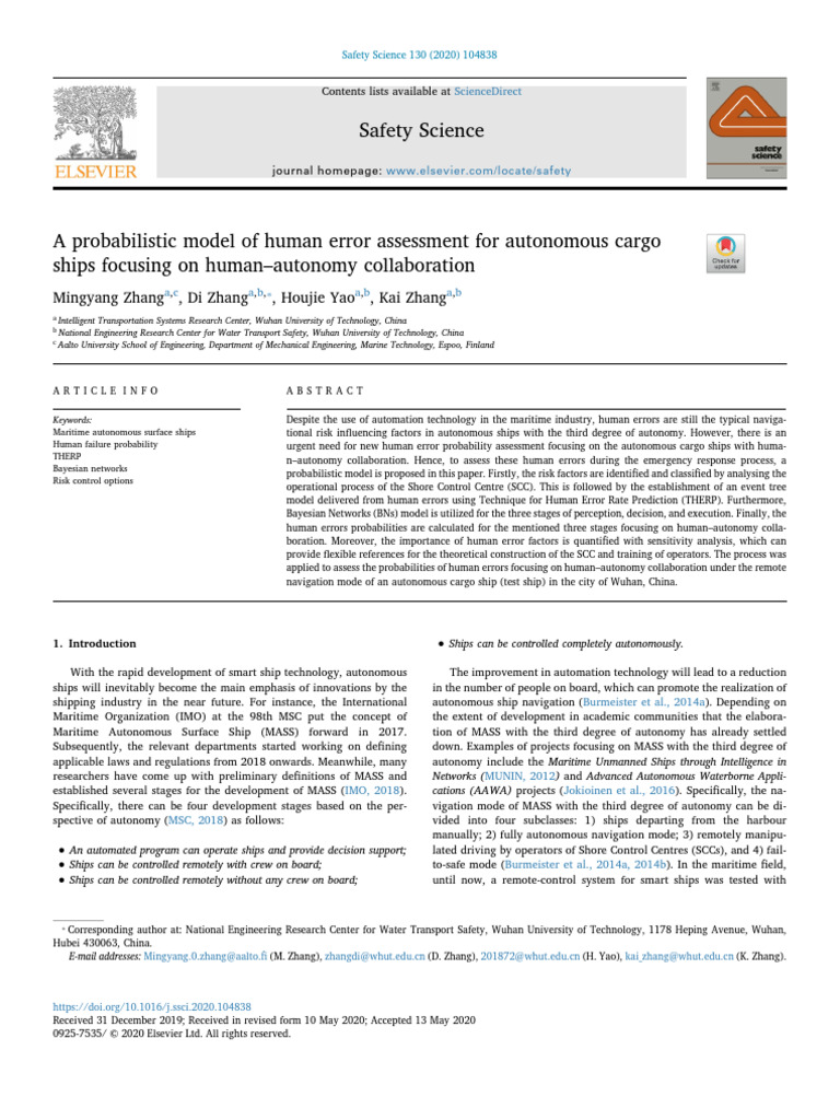 Human Error Model for Autonomous Ships | PDF | Bayesian Network | Risk