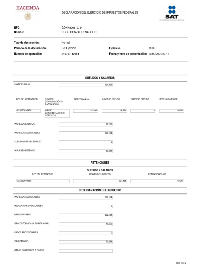 Declaración de Impuestos 2019: Detalles | PDF | Impuesto sobre la renta ...