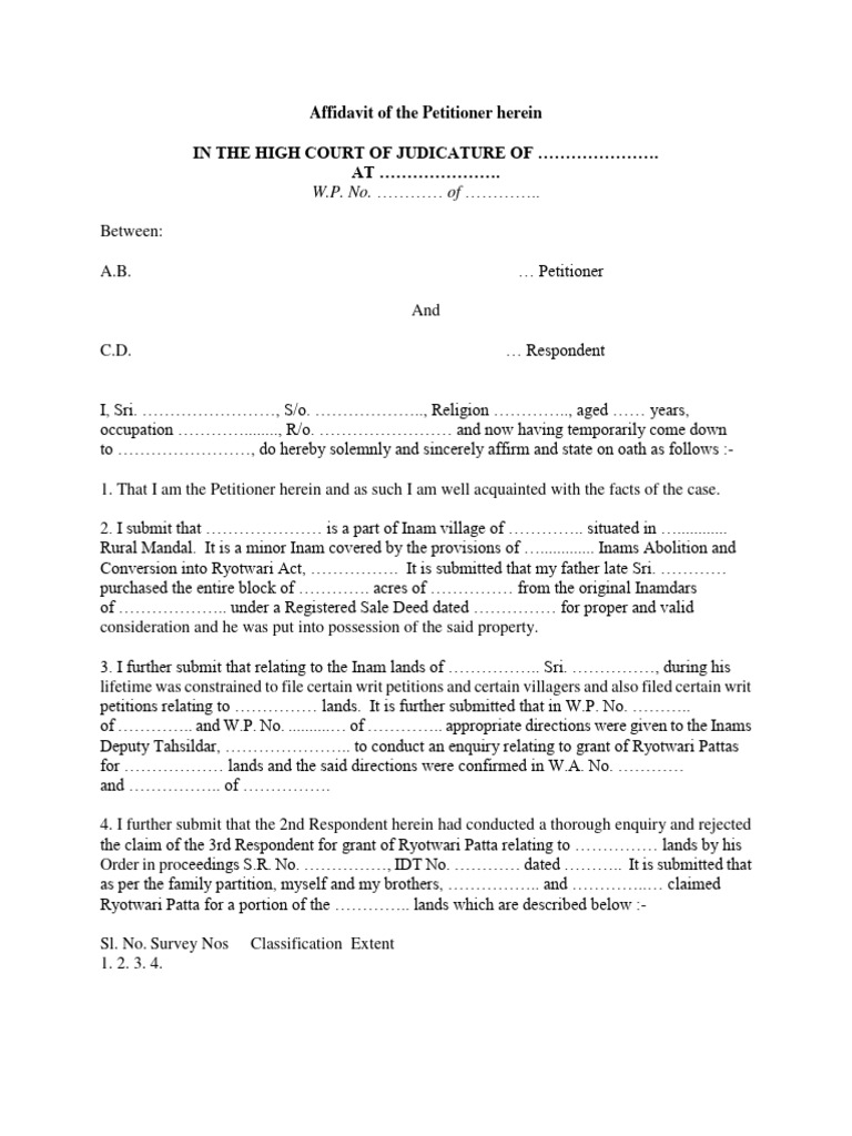 Affidavit of The Petitioner Herein-Writs-Quo Warranto-1074 | PDF ...