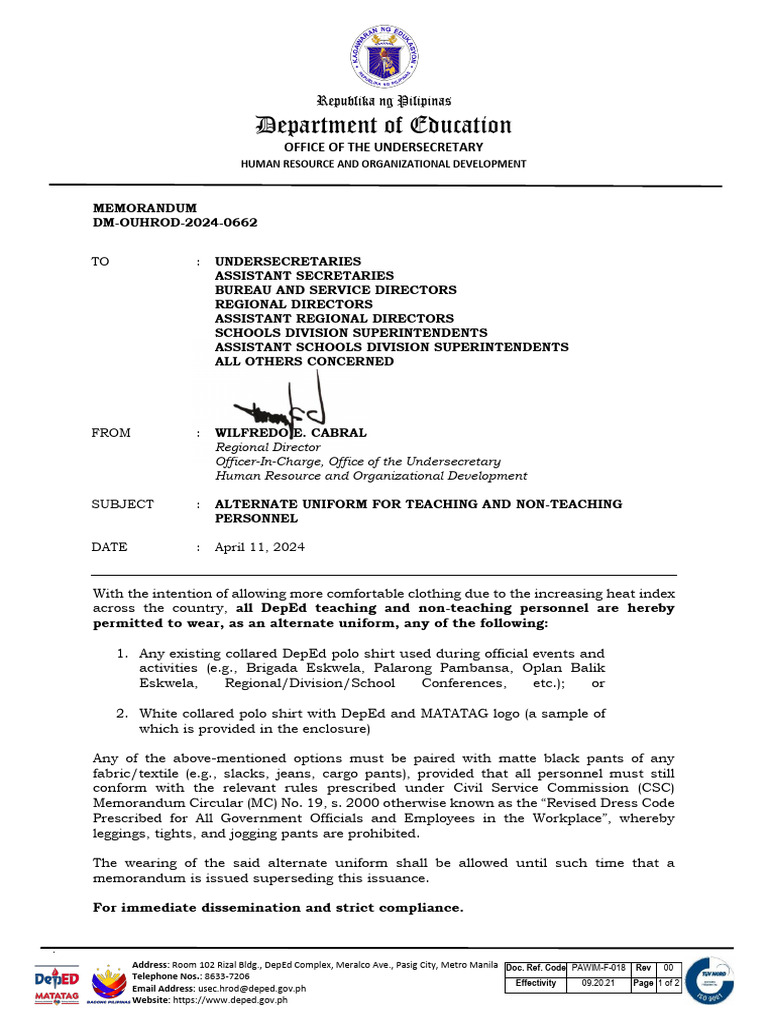 DM-OUHROD-2024-0662 | PDF | Trousers | Dress Codes