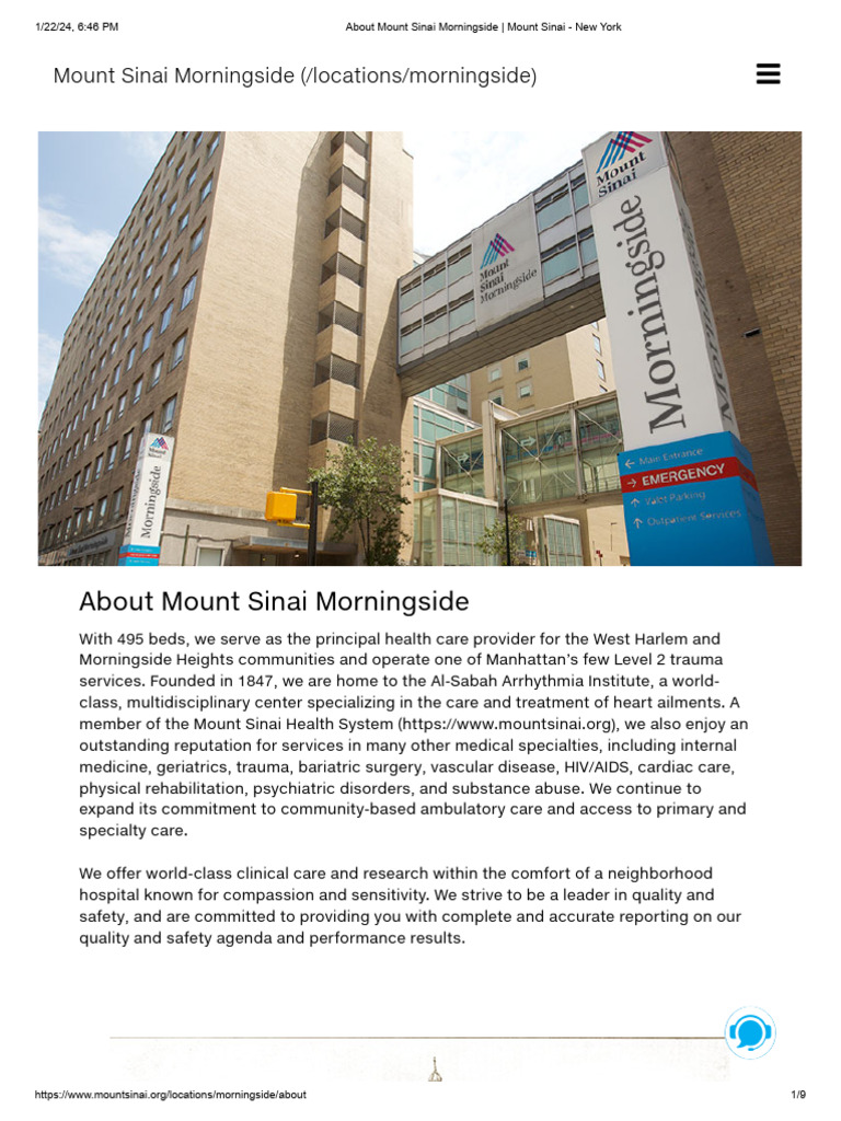 About Mount Sinai Morningside Mount Sinai New York Pdf Self 