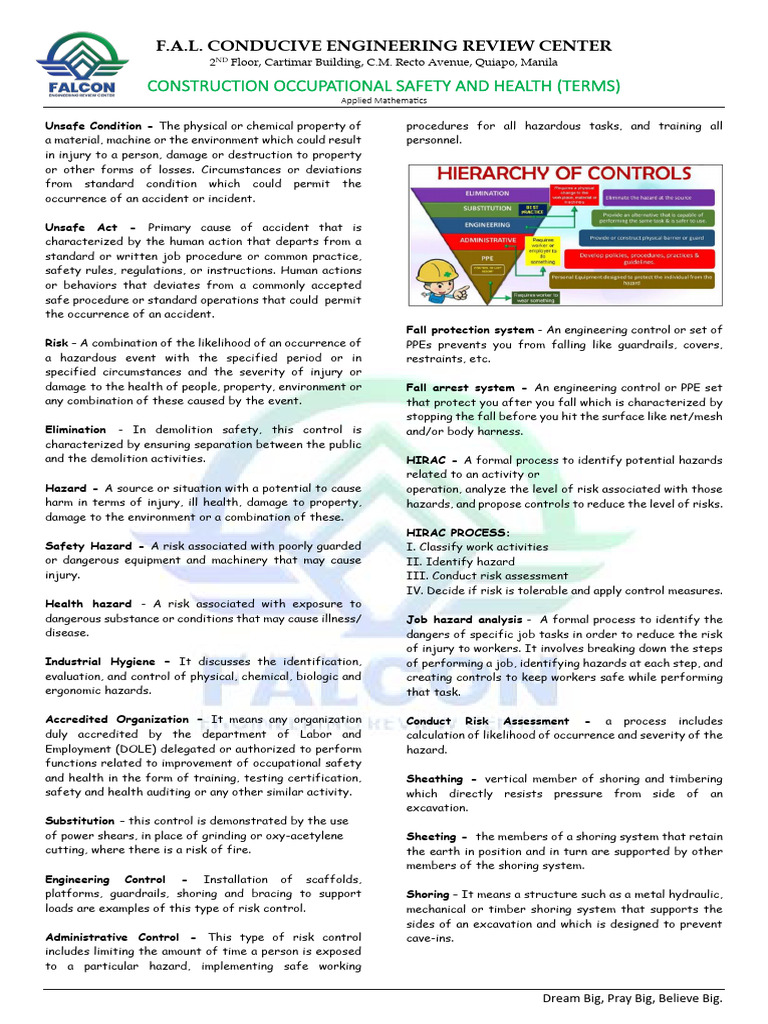 Construction Safety and Health Terms | PDF | Occupational Safety And ...