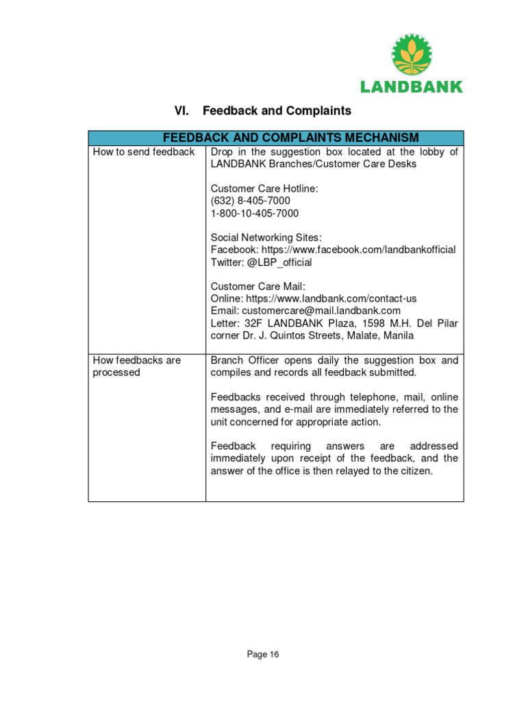 LANDBANK Feedback and Complaints Guide | PDF | Cyberspace