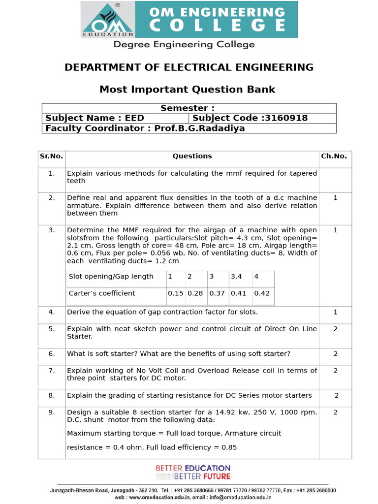 Most Imp Question Bank Eed - Oec | PDF | Machines | Electricity
