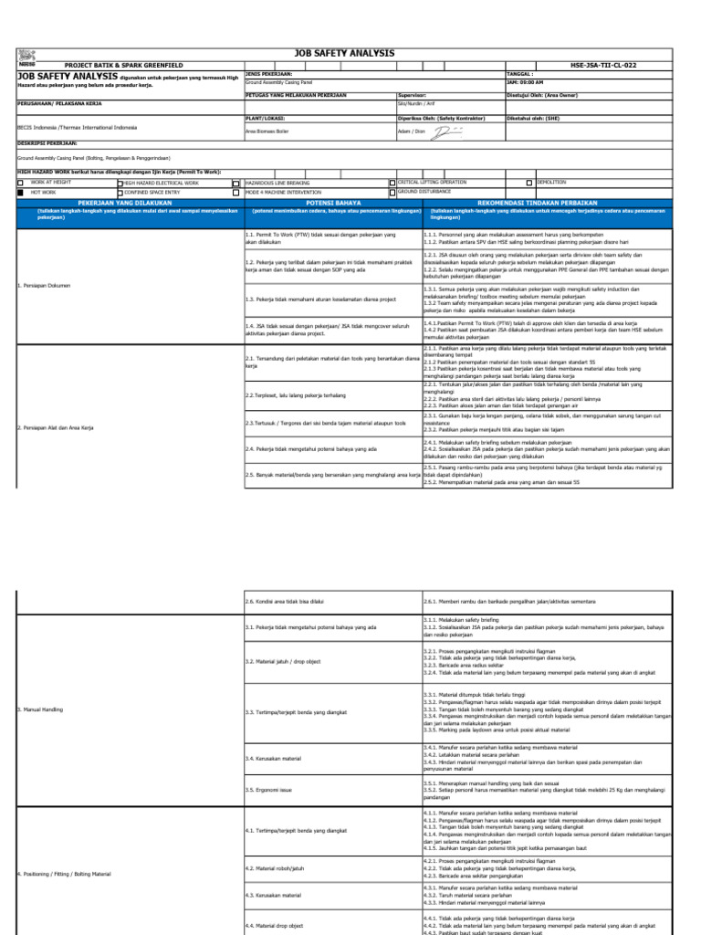 HSE-JSA-TII-CL-022 - Ground Assembly Casing Panel | PDF