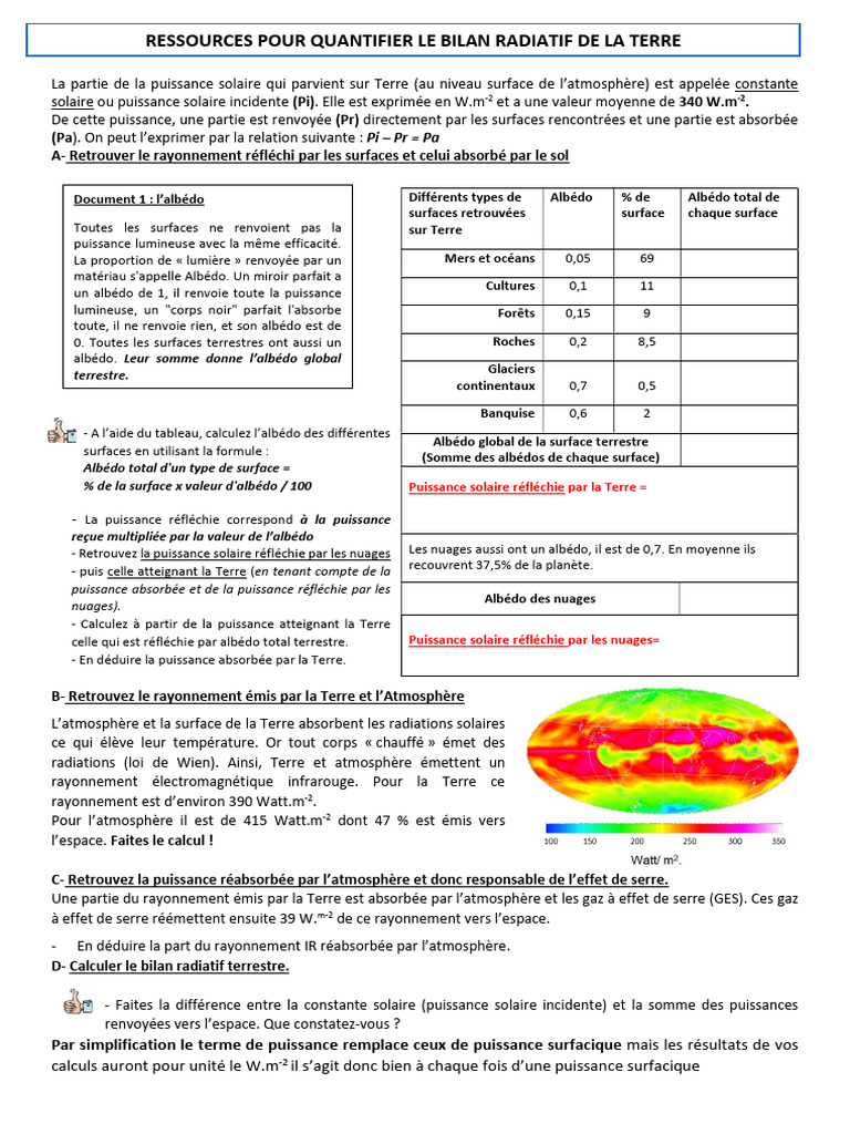 Calcul du bilan radiatif terrestre | PDF | Effet de serre | Atmosphère ...