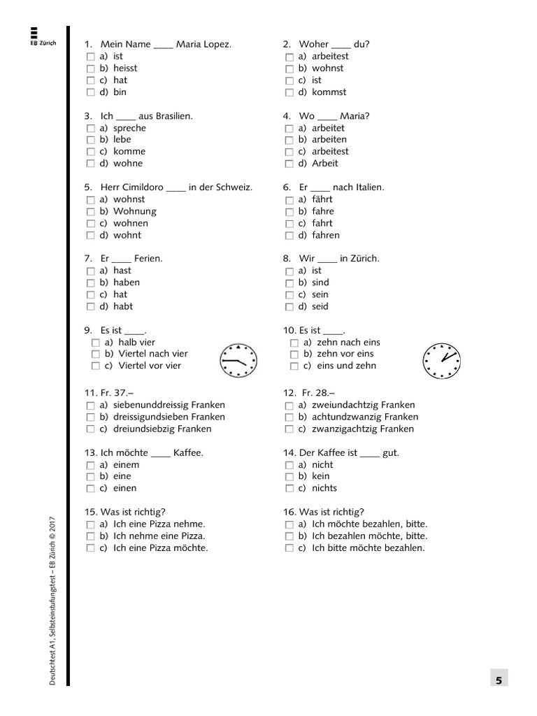 Eb Zurich Deutsch A 1 | PDF