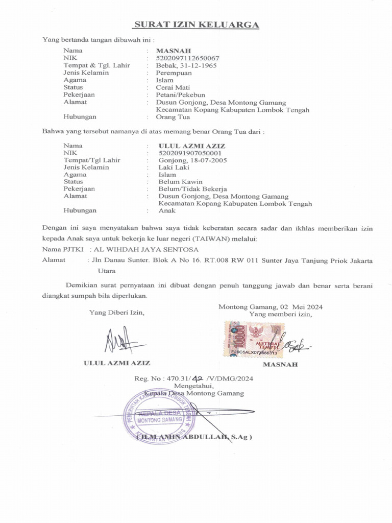 SURAT IZIN KELUARGA | PDF