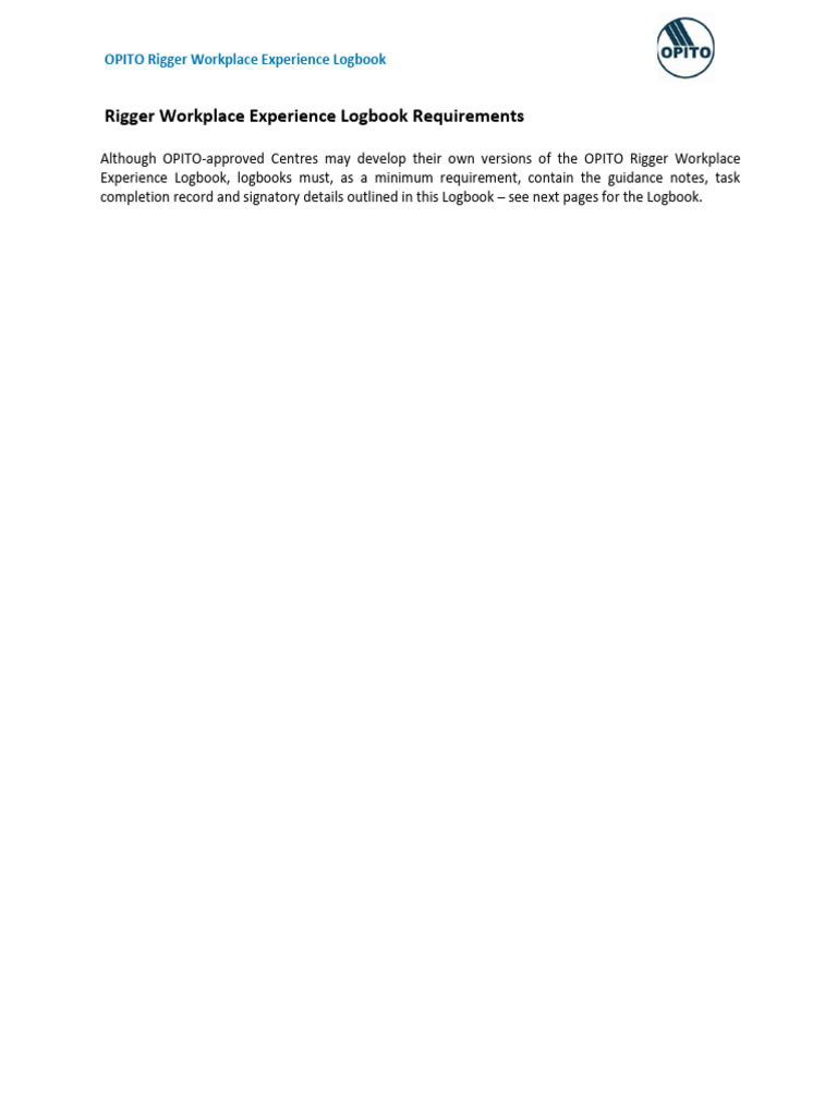 OPITO Rigger Experience Logbook Guide | PDF | Rigging | Occupational ...