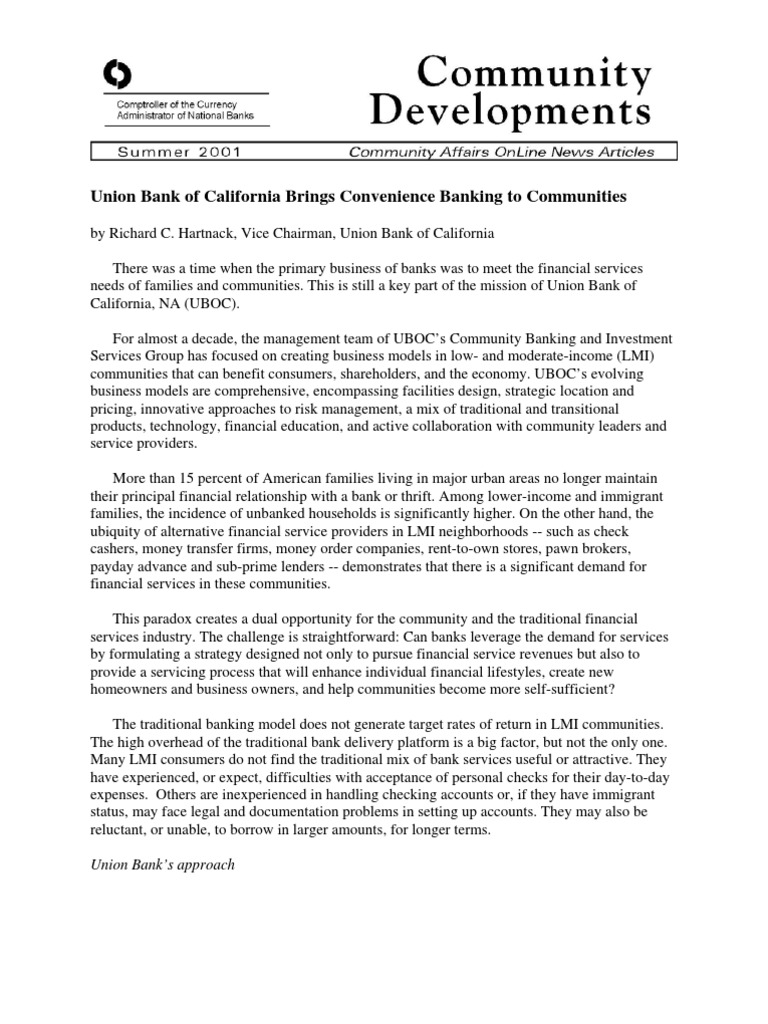 UBOC's Community Banking Initiative | PDF | Financial Literacy | Banks