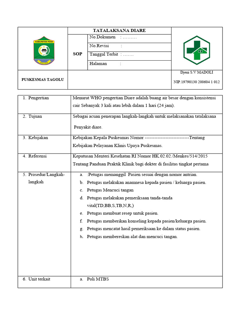 SOP Tatalaksana Diare Puskesmas | PDF | Sains & Matematika