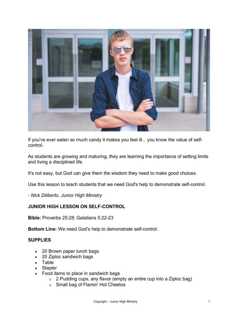 Junior High Lesson On Self-Control | PDF | Self Control | Self-Management