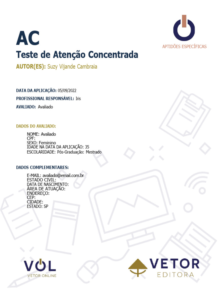 Teste de Atenção Concentrada AC | PDF | Amostragem (Estatística) | Boa ...
